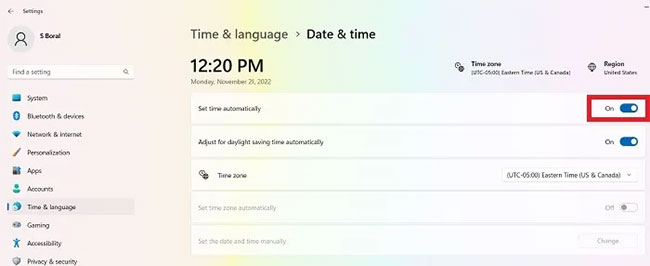 Tắt Set time automatically