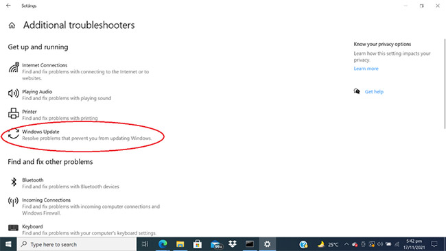 Chạy Windows Update Troubleshooter