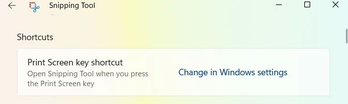 Chọn Print Screen key shortcut và Change in Windows settings