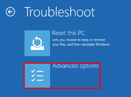 Trên cửa sổ Troubleshoot, bạn click chọn Advanced options.