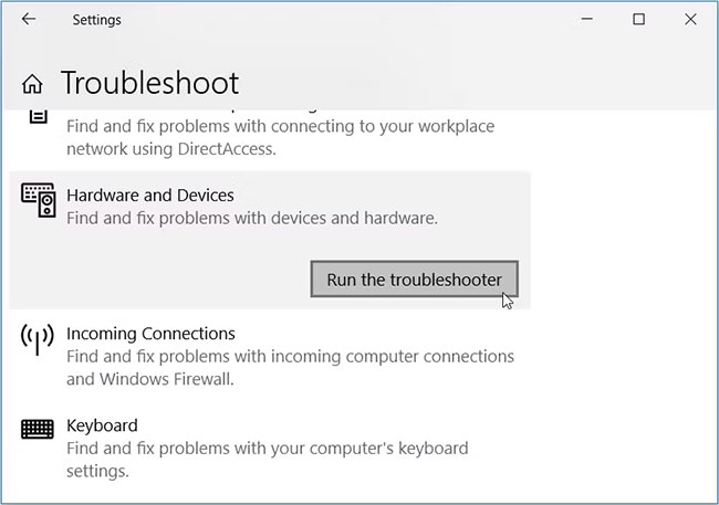 Hardware and Devices troubleshooter