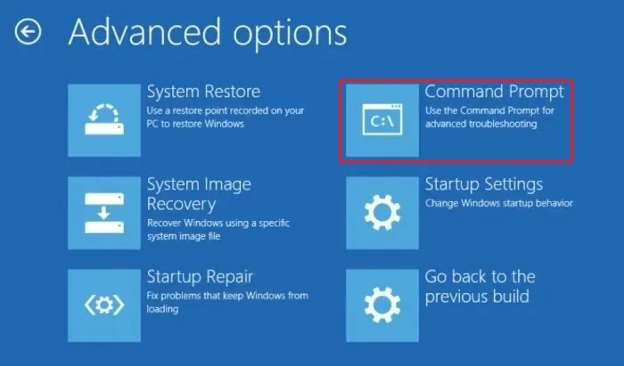 Tùy chọn "Command Prompt" trong BIOS