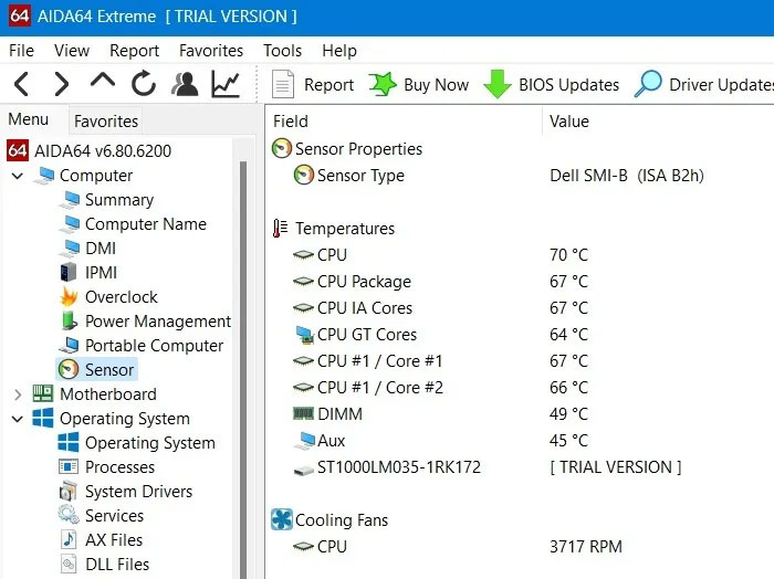 Nhiệt độ cảm biến AIDA64