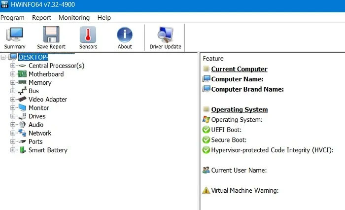 Bảng điều khiển tóm tắt nhiệt độ CPU HWinFO