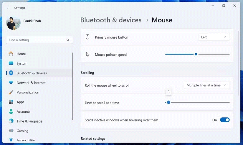 Cài đặt cuộn chuột trong Windows 11