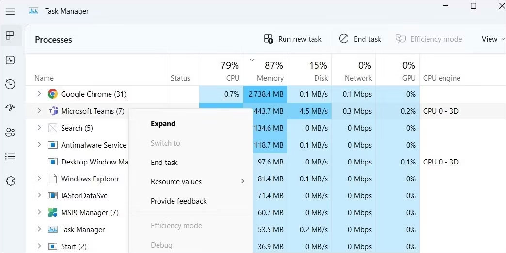 Đóng Microsoft Teams bằng Task Manager