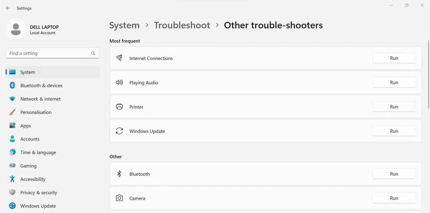 Chạy trình khắc phục sự cố máy in trong ứng dụng Windows Settings