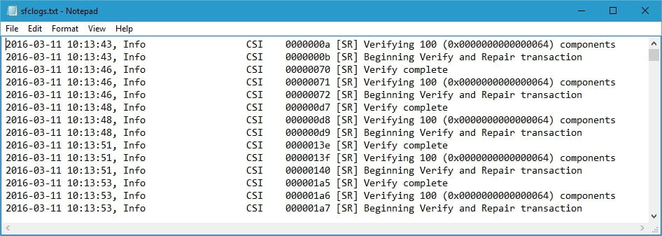 Mở sfclogs.txt trên Desktop bằng Notepad