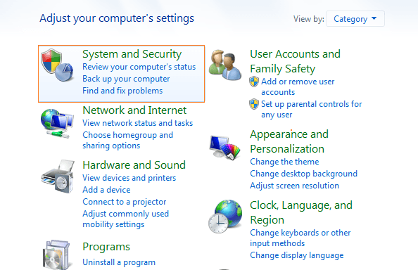 chọn System and Security