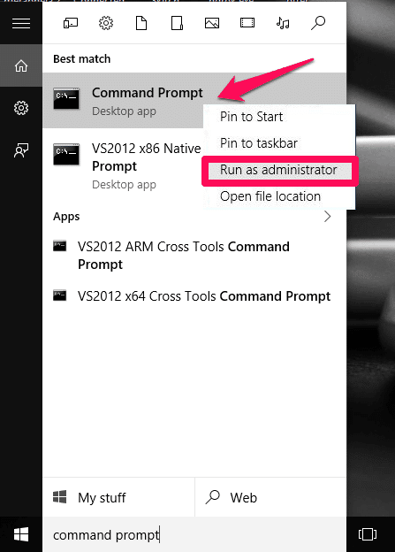 Mở Command Prompt dưới quyền Admin