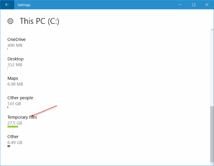click chọn Temporary files