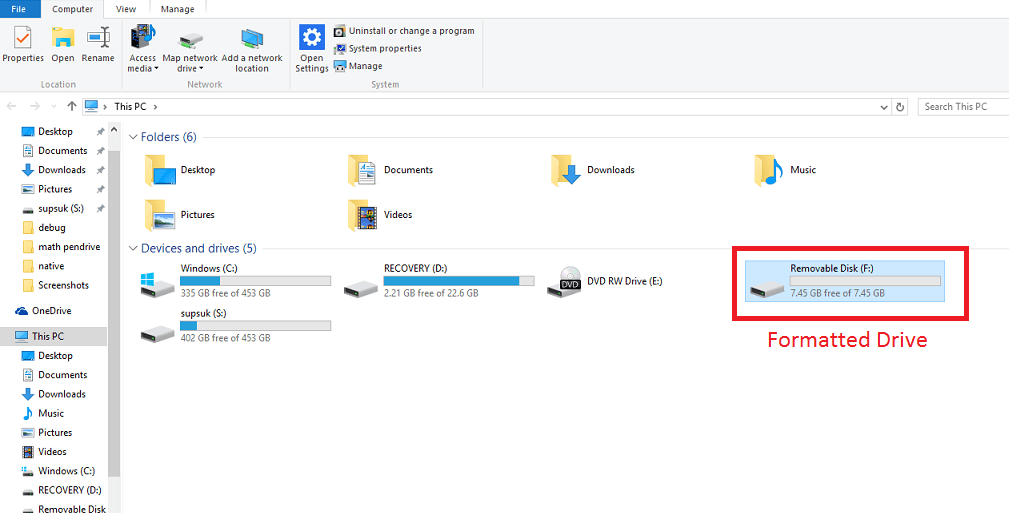 ổ USB Pendrive của bạn đã được forma