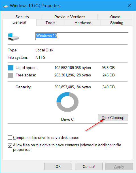 tại thẻ General bạn click chọn Disk Cleanup