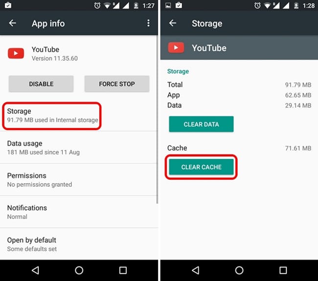 Xóa bộ nhớ cache ứng dụng YouTube