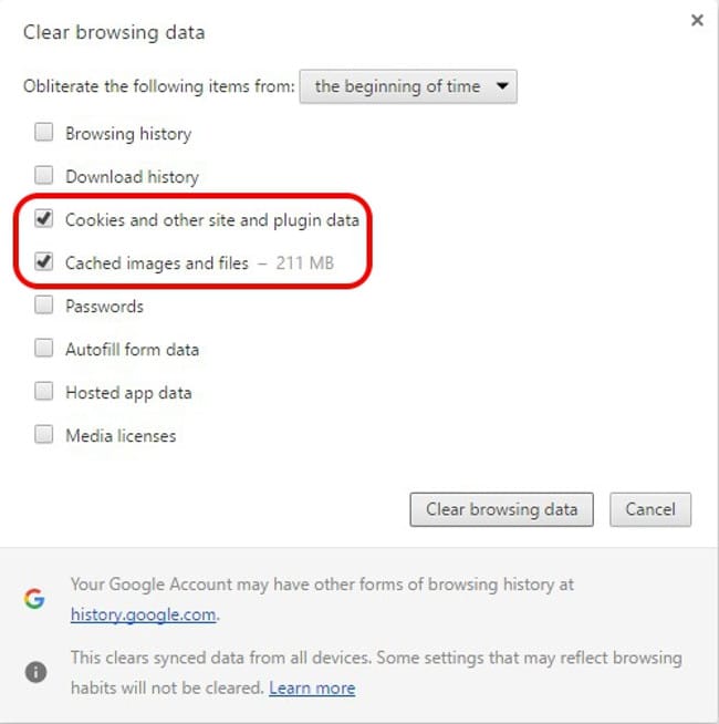 Xóa bộ nhớ cache và cookies trên trình duyệt Chrome
