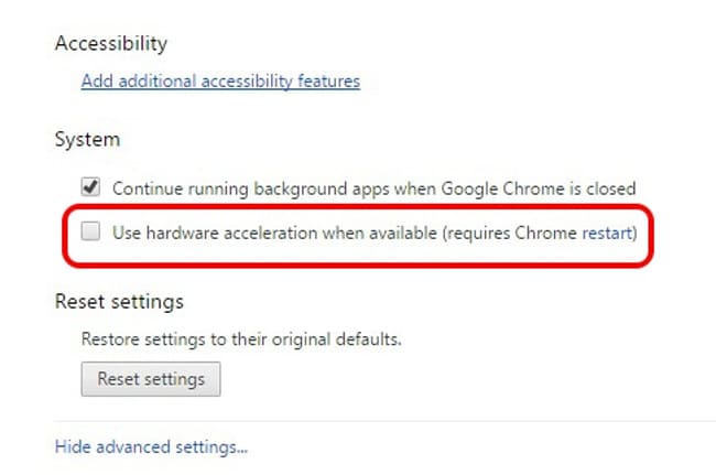 Vô hiệu hóa Hardware Acceleration