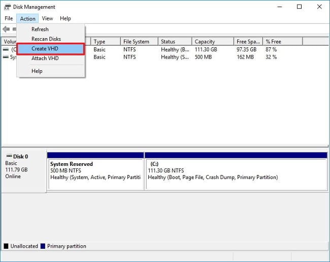 Tạo ổ cứng ảo trên Windows 10