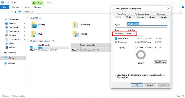 Click chọn nút Create storage space để hoàn tất quá trình