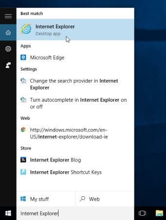 Mở trình duyệt Internet Explorer
