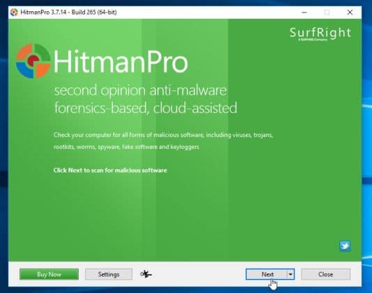 Click chọn Next để cài đặt HitmanPro