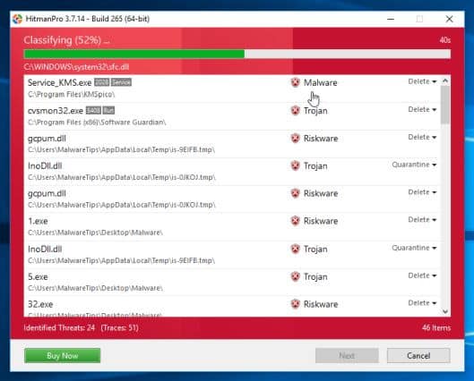 HitmanPro sẽ bắt đầu quá trình quét các tập tin độc hại