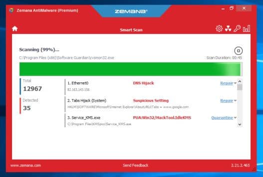 Zemana AntiMalware sẽ bắt đầu quét và tìm các file độc hại