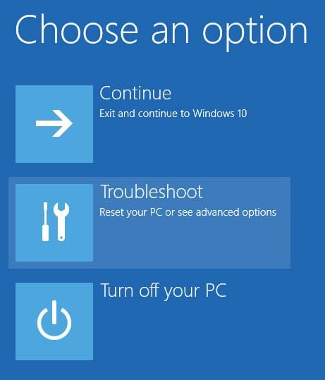 Tại Menu Advanced Boot, bạn click chọn tùy chọn “Troubleshooting”.