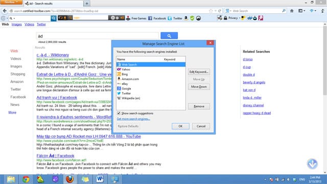 Cách gỡ bỏ Certified Toolbar, Ilivid Searchnu... khỏi trình duyệt