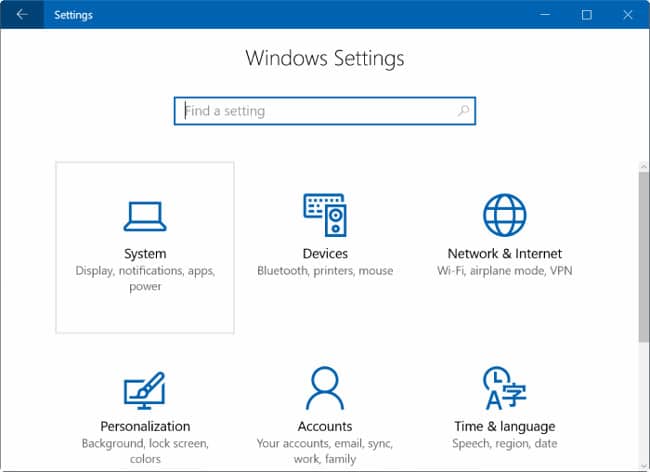 Trên cửa sổ Settings, tìm và click chọn System icon