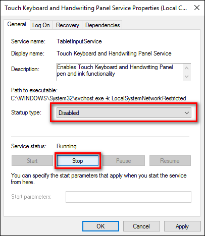 click chọn Stop để tắt Service đi