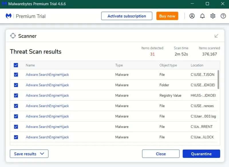 cong-cu-tim-kiem-va-trang-chu-lien-tuc-thay-doi-10 Quét virus bằng chương trình diệt virus Malwarebytes.