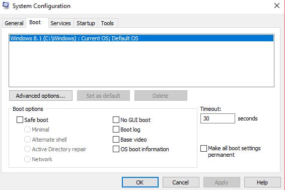 Tab Boot trong System Configuration
