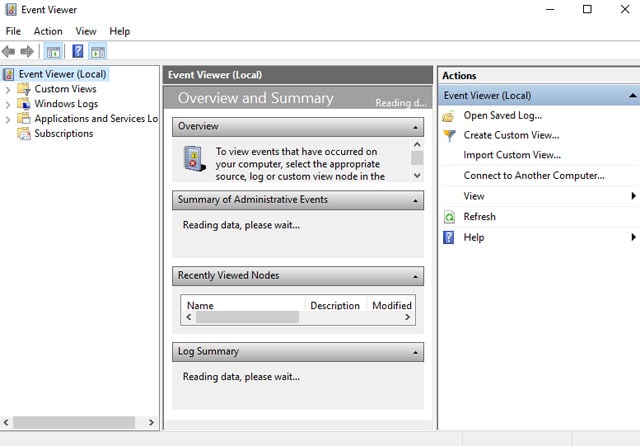 Cửa sổ Event Viewer