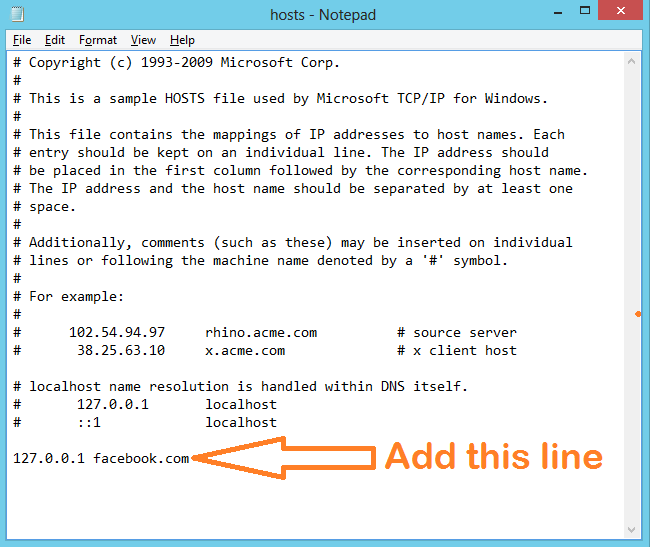 Nhập thêm lệnh vào file Hosts