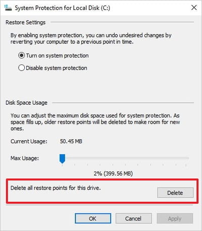 Click chọn nút Delete
