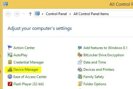 trên cửa sổ Control Panel, tìm và click chọn Device Manager