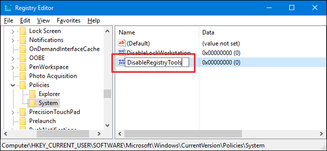 Đặt tên cho value mới này là "DisableRegistryTools"