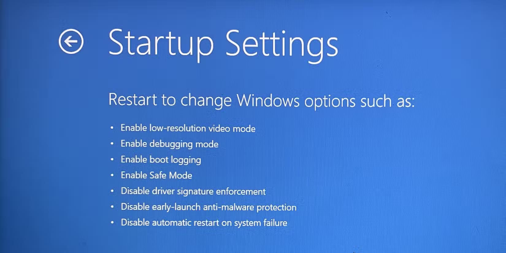 dung-windows-advanced-boot-options-khac-phuc-su-co-2 Màn hình Startup Settings trên Windows.