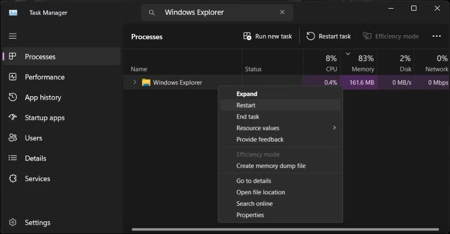 edge-chrome-an-taskbar-khi-duoc-phong-to-2 Khởi động lại trình quản lý tác vụ Windows Explorer
