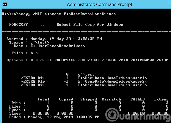 Dùng command Robocopy