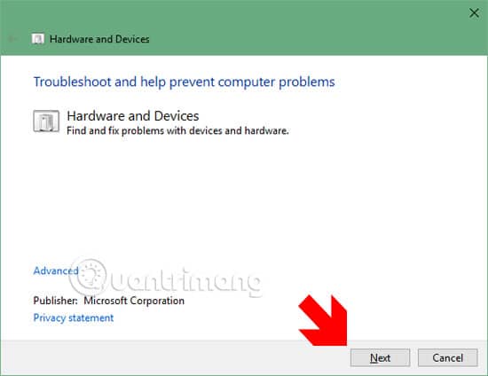 Bấm Next trong bảng Troubleshoot
