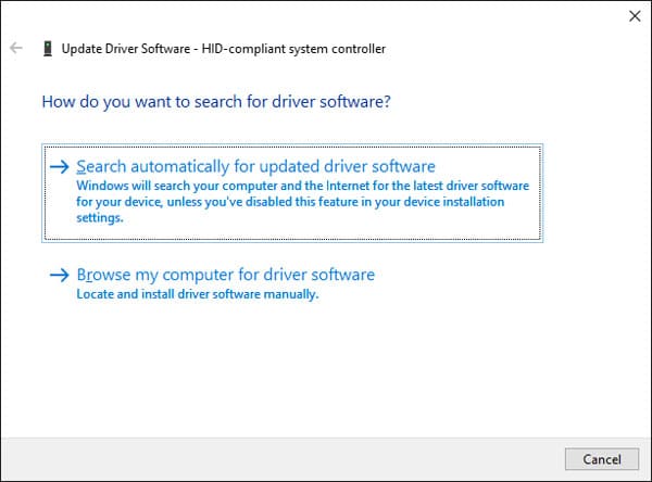 Tùy chọn Search automatically for updated driver software