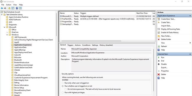 giam-muc-su-dung-cpu-cua-microsoft-compatibility-telemetry-5 Điều hướng đến Task Scheduler Library > Microsoft > Windows > Application Experience