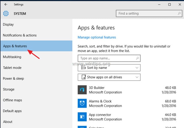 Apps & features