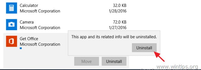 Uninstall để xác nhận gỡ bỏ ứng dụng