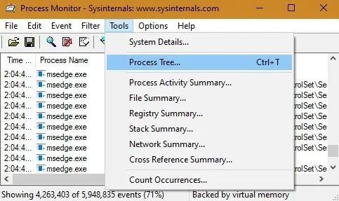 go-loi-ung-dung-voi-process-monitor-1 Chuyển đến Tools > Process Tree