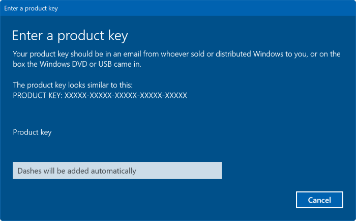 nhập Product key mới trên Windows 10