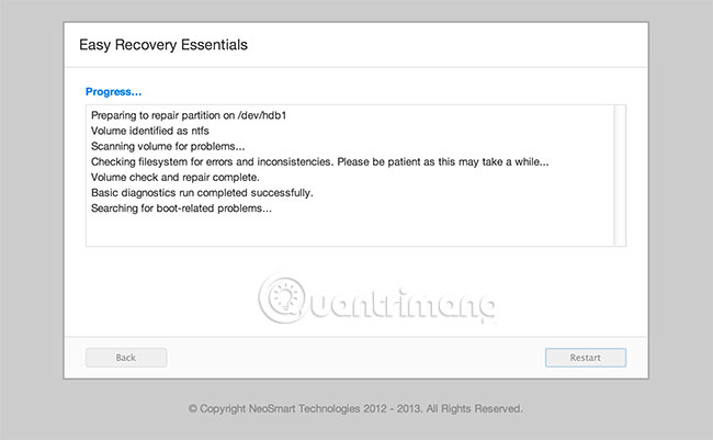 Đợi Easy Recovery Essentials hoàn tất quy trình