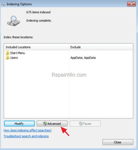 Click chọn Advanced