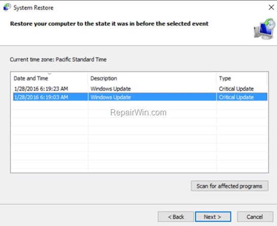 Restore máy tính của bạn về phiên bản trước